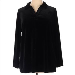 3/$30~ Denim & Co XL black velvet polo blouse